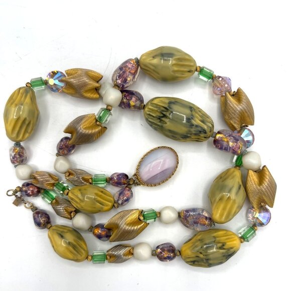 Vtg 16" Necklace Chunky 2 Strand Beaded mix media Giving Multiple Shapes Colors - Picture 1 of 14